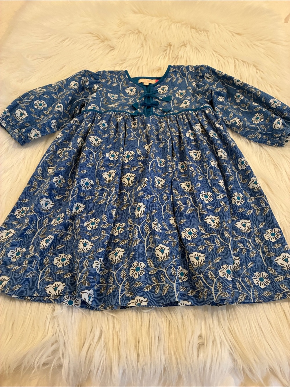 Pink Chicken Blue Floral Long-Sleeve Girls Dress